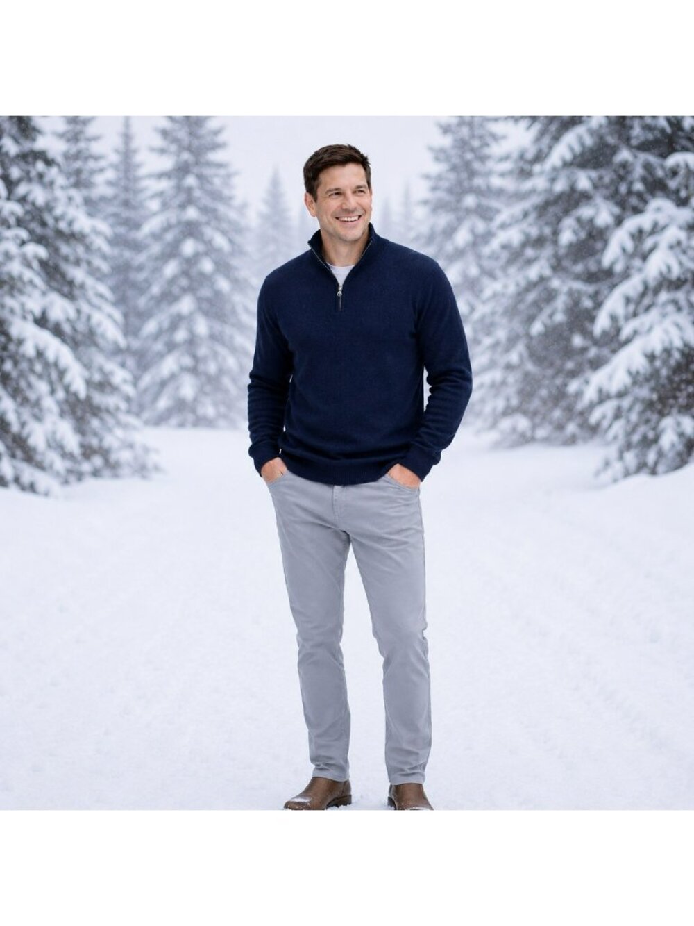 Polo Ralph Lauren Mens Large Navy Pima Cotton Half-Zip Sweater
